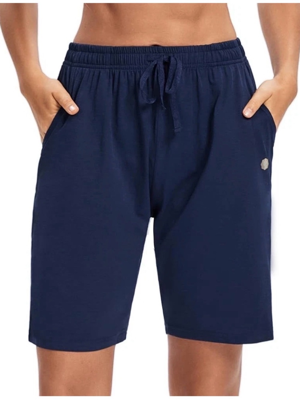 🌸LuckyCactus Women's Blue Bermuda Shorts Drawstring Elastic Waist Pockets X3